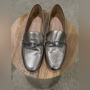Used Coach Helena Chain Metallic Silver Women's Loafers Size 8